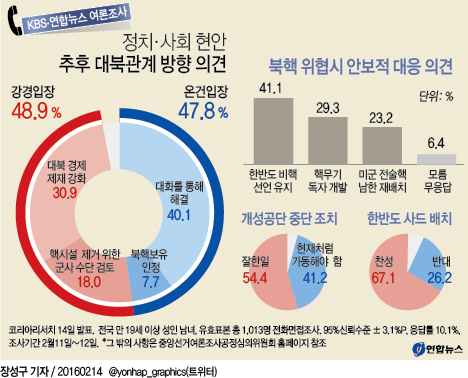 <그래픽> 정치·사회 현안 추후 대북관계 방향 의견