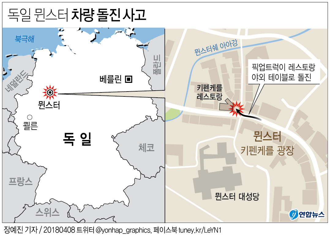 독일 뮌스터 차량돌진…무방비 군중 노린 공격에 또 속수무책(종합) - 1
