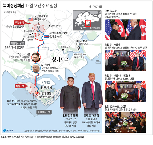 [그래픽] 북미정상회담 12일 오전 주요 일정