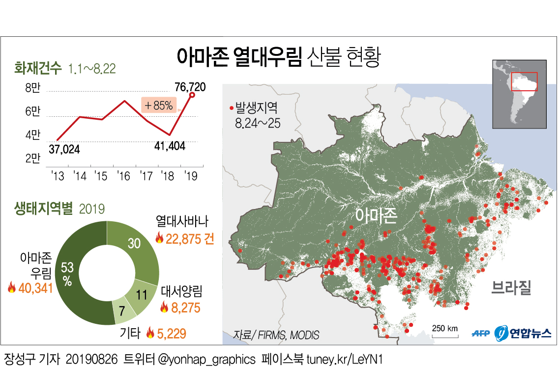 G7, '지구의 허파' 아마존 산불진압 돕기로…"기술·재정 지원" - 2