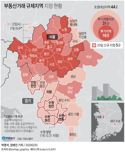 [그래픽] 부동산거래 규제지역 지정 현황