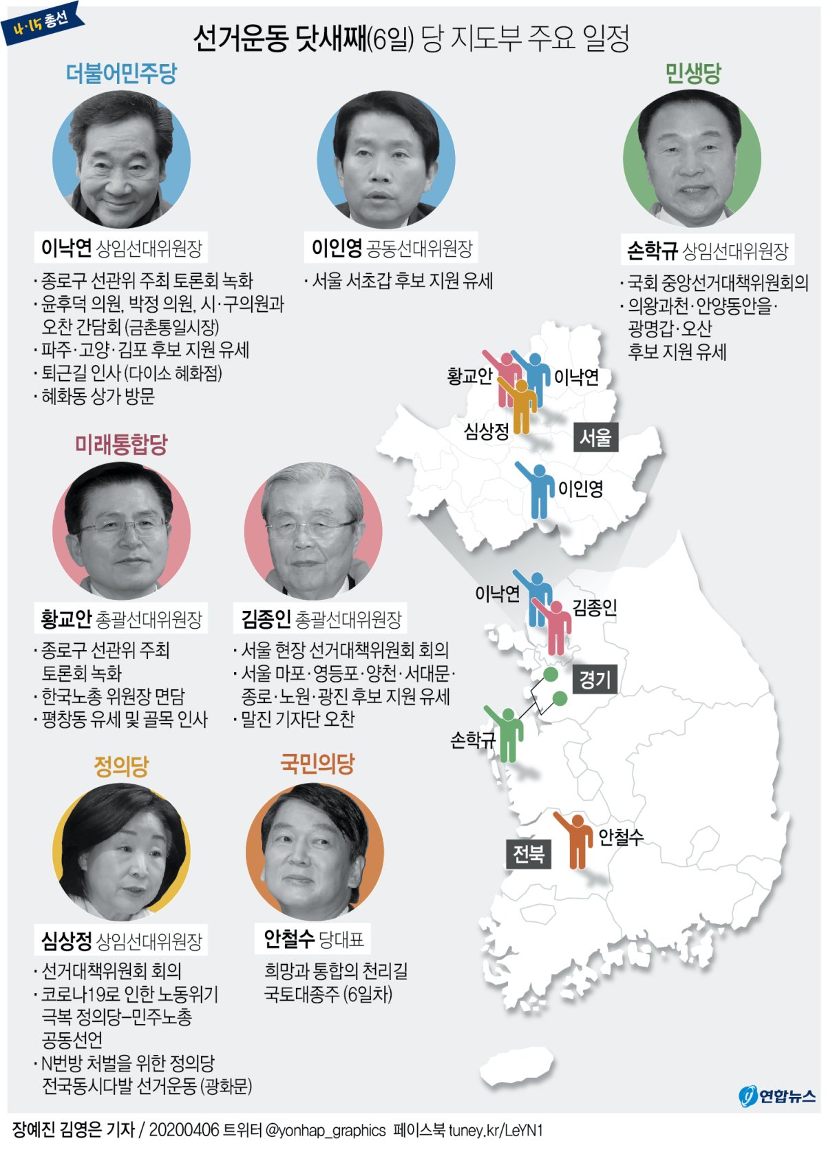 [그래픽] 선거운동 닷새째(6일) 당 지도부 주요 일정