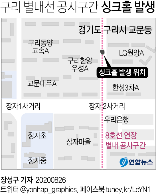 구리 별내선 공사구간 위 도로에 지름 15m·깊이 4m 싱크홀(종합2보) - 2