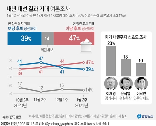 [그래픽] 내년 대선 결과 기대 여론조사