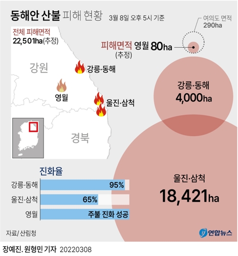 [그래픽] 동해안 산불 피해 현황