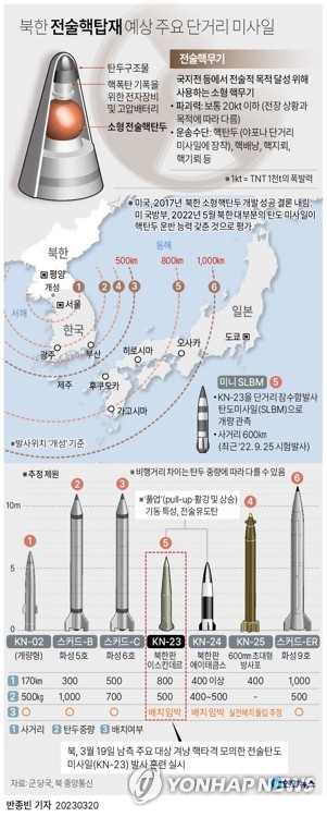 [그래픽] 북한 전술핵탑재 예상 주요 단거리 미사일