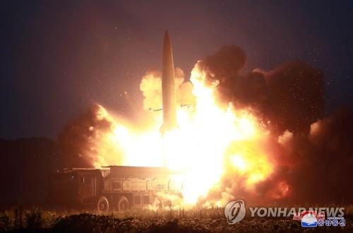 A "new-type tactical guided missile" is launched on Aug. 6, 2019, in this photo released by the North's official Korean Central News Agency (KCNA) on Aug. 7. North Korean leader Kim Jong-un, who watched the firing, said this week's missile launches were an "adequate warning" against the joint military exercise between South Korea and the United States that kicked off earlier this week, the KCNA said. (For Use Only in the Republic of Korea. No Redistribution) (Yonhap)