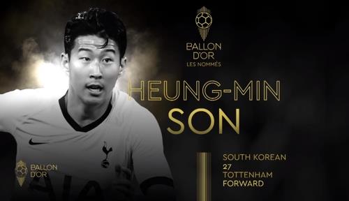 This image captured from France Football magazine's website on Oct. 22, 2019, shows South Korean player Son Heung-min as one of 30 nominees for the annual Ballon d'Or Award. (PHOTO NOT FOR SALE) (Yonhap)