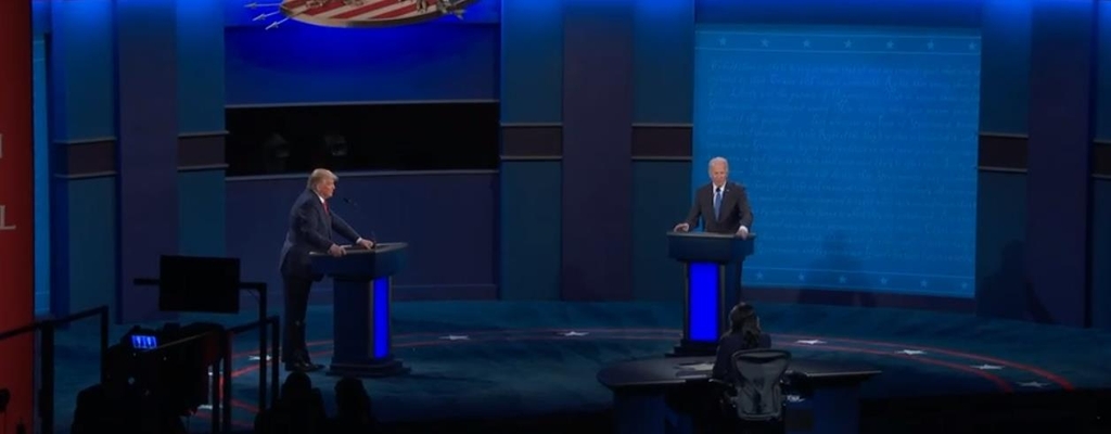 The captured image from U.S. cable news network C-Span shows U.S. President Donald Trump (L) and Democratic presidential candidate Joe Biden holding their second and last presidential TV debate before the Nov. 3 presidential election on Oct. 22, 2020. (PHOTO NOT FOR SALE) (Yonhap)