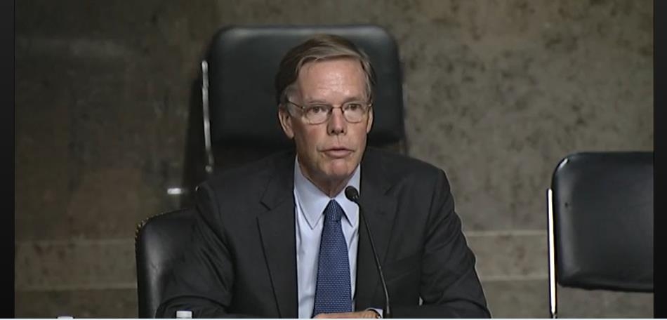 R. Nicholas Burns, nominee for U.S. ambassador to China, seen answering questions in a confirmation hearing by the Senate foreign relations committee in Washington on Oct. 20, 2021 in the image captured from the website of the Senate committee. (PHOTO NOT FOR SALE( (Yonhpap)