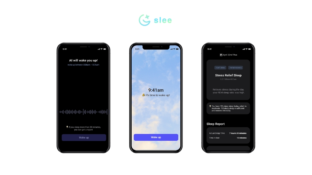 Features available on Asleep's sleep tracking app, Slee, are shown in this rendered image provided by the company. (PHOTO NOT FOR SALE) (Yonhap)
