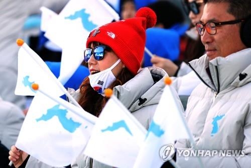 朝鮮半島旗を振る南北共同応援団（資料写真）＝（聯合ニュース）