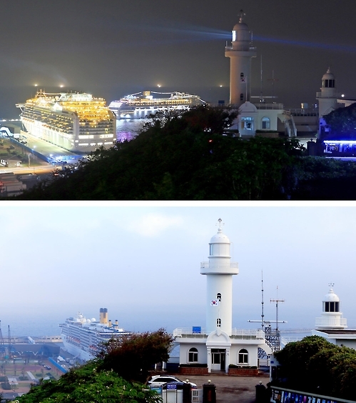 산지등대의 밤과 낮