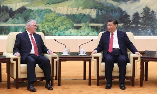 틸러슨 미 국무장관(왼쪽)과 시진핑 중국 국가주석 [신화사]