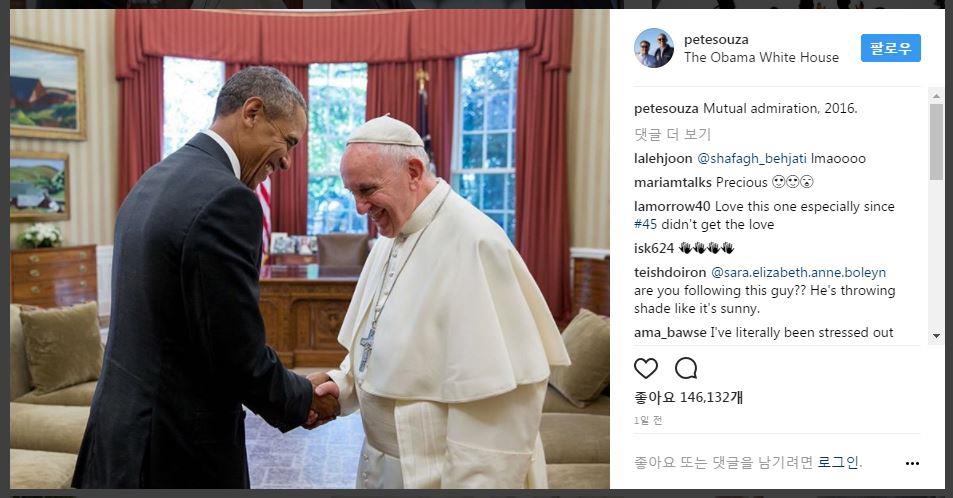 오바마 전 대통령(좌)과 프란치스코 교황