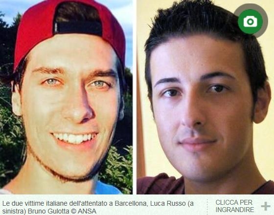 바르셀로나 테러로 희생된 이탈리아인 루카 루소(왼쪽)과 브루노 굴로타 [ANSA 홈페이지 캡처] 