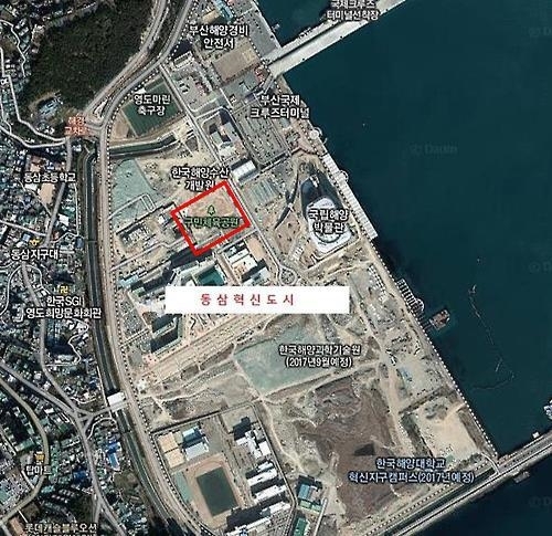영도구 동삼동 해양혁신도시 내 유남규 탁구체육관 건립 예정 부지(빨간색 네모).