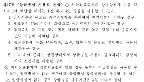 상급병실 사용과 관련한 국방 환자관리 훈령