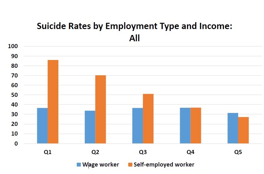 소득구간별 자영업자-임금근로자 자살률 차이