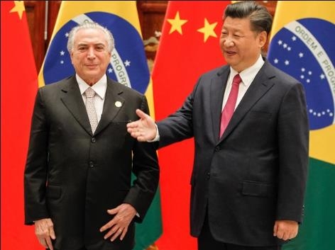 미셰우 테메르 브라질 대통령(왼쪽)과 시진핑(習近平) 중국 국가주석 [브라질 뉴스포털 G1]