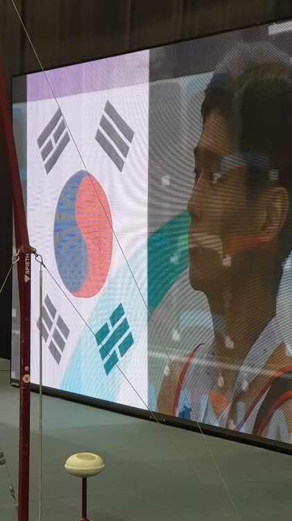 게양되는 태극기와 양학선