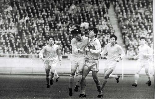 1990년 10월11일 북한 평양에서 열린 남북 통일축구 1차전 경기 장면