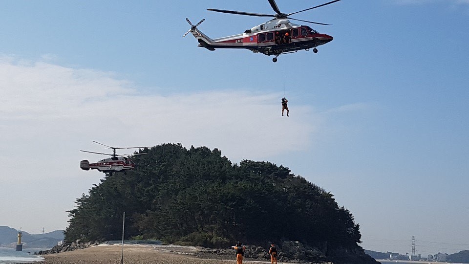 국화도서 훈련하는 경기도소방재난본부