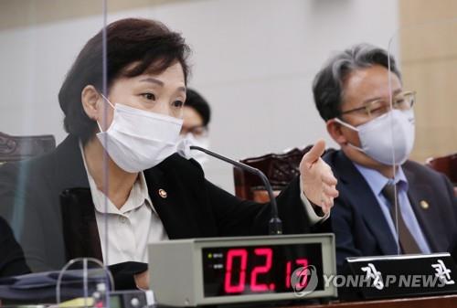 국감에서 발언하는 김현미 장관