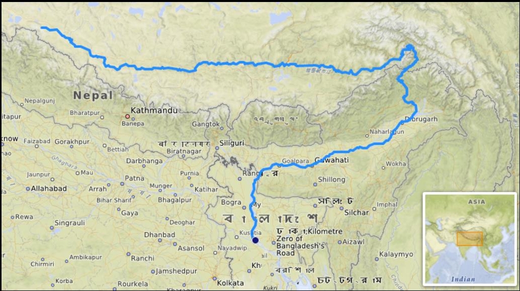 중국-인도-방글라데시를 관통하는 브라마푸트라강의 위치. [위키피디아 홈페이지 캡처]