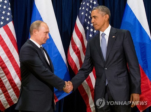 2015년 9월28일 유엔본부에서 양자회담에 임하는 오바마와 푸틴