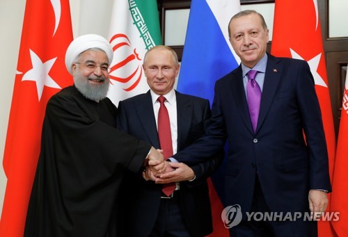 시리아 긴장완화지대 합의 '보증국' 러시아(가운데), 이란(왼쪽), 터키 정상