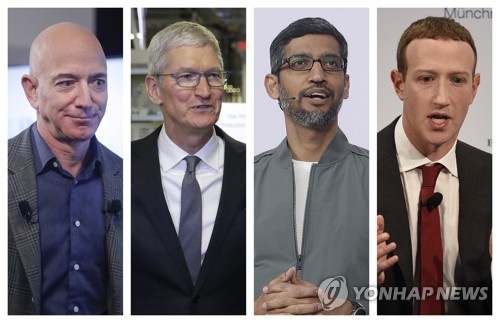 왼쪽부터 제프 베이조스 아마존 최고경영자(CEO), 팀 쿡 애플 CEO, 순다르 피차이 구글 CEO, 마크 저커버그 페이스북 CEO