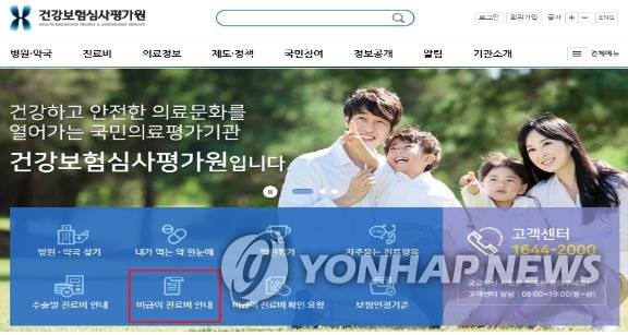 건강보험심사평가원 비급여 진료비 안내 창