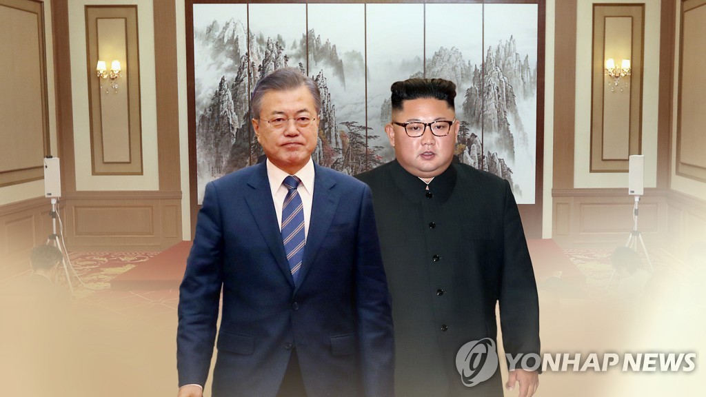 This combined imaged provided by Yonhap News TV shows South Korean President Moon Jae-in (L) and North Korean leader Kim Jong-un. (PHOTO NOT FOR SALE) (Yonhap)