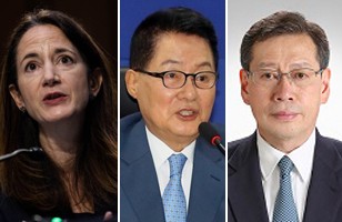 These file photos from May 9, 2021, show, from left to right, Avril Haines, the U.S. director of national intelligence; Park Jie-won, head of South Korea's National Intelligence Service; and Hiroaki Takizawa, Japan's cabinet intelligence director. (PHOTO NOT FOR SALE) (Yonhap)