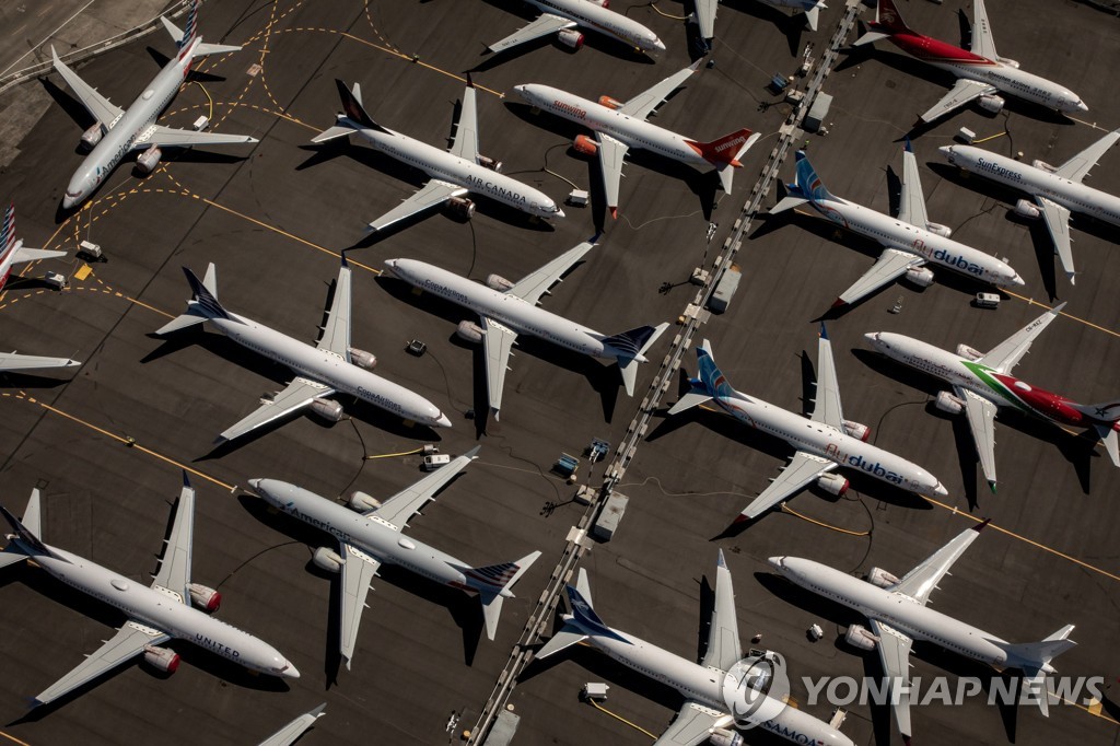 2019년 7월 21일 미국 워싱턴주 시애틀의 보잉 필드에 주기된 보잉 737 맥스 8 여객기들. [EPA=연합뉴스자료사진]