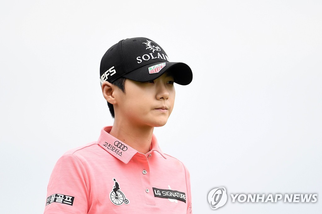 In this AFP photo, Park Sung-hyun of South Korea walks off the third tee during the third round of the KPMG Women's PGA Championship at Hazeltine National Golf Club in Chaska, Minnesota, on June 22, 2019. (Yonhap)