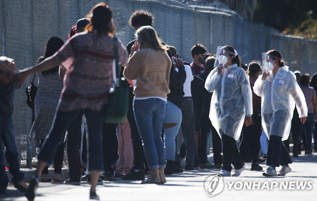 US-AMID-LOCKDOWN,-THOUSANDS-WAIT-TO-GET-TESTED-FOR-COVID-19-IN-L