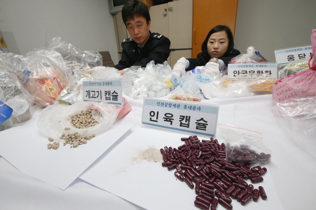 2013년 3월 인천공항세관에 적발된 인육캡슐[연합뉴스 자료사진]
