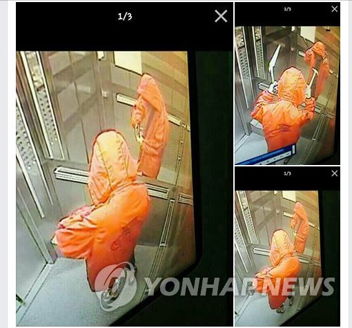 한 시민이 분장한 중학생의 모습을 찍어 SNS(소셜네트워크서비스)로 올리면서 일파만파로 퍼진 아파트 CCTV 화면. (페이스북 캡처)
