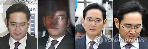 (서울=연합뉴스) 430억원대 뇌물공여와 횡령·위증 등 혐의로 구속영장이 청구된 이재용 삼성전자 부회장이 18일 서울중앙지법에서 구속 전 피의자심문(영장실질심사)을 받았다. 사진은 대치동 특검사무실 출두 모습(왼쪽부터)과 특검사무실을 나서는 모습, 영장실질심사를 위해 법원 들어서는 모습, 실질심사를 마친 뒤 서울구치소로 향하는 모습.