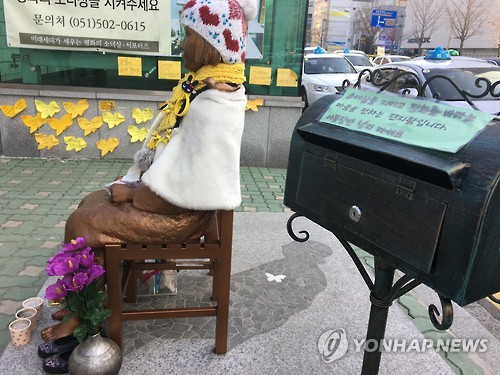 일본영사관 소녀상 옆에 설치된 우체통