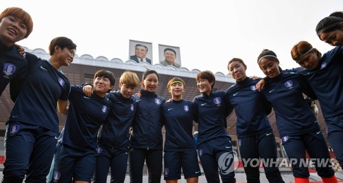 김일성경기장의 한국 선수들