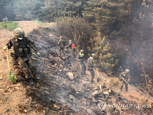 육군 23사단 장병들 삼척산불 진화작업