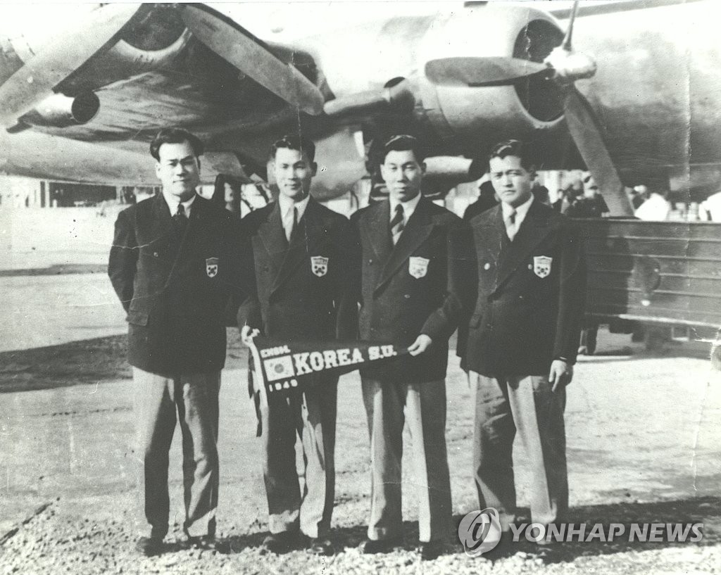 1948년 스위스 생모리츠 동계올림픽 참가하는 선수단