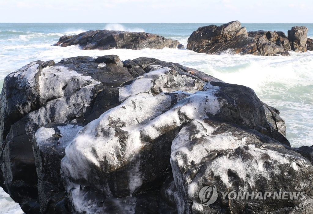 동해안 갯바위도 꽁꽁