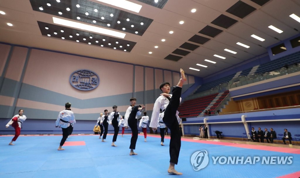 공연 앞두고 연습하는 태권도시범단
