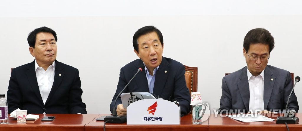 원내대책회의에서 발언하는 김성태
