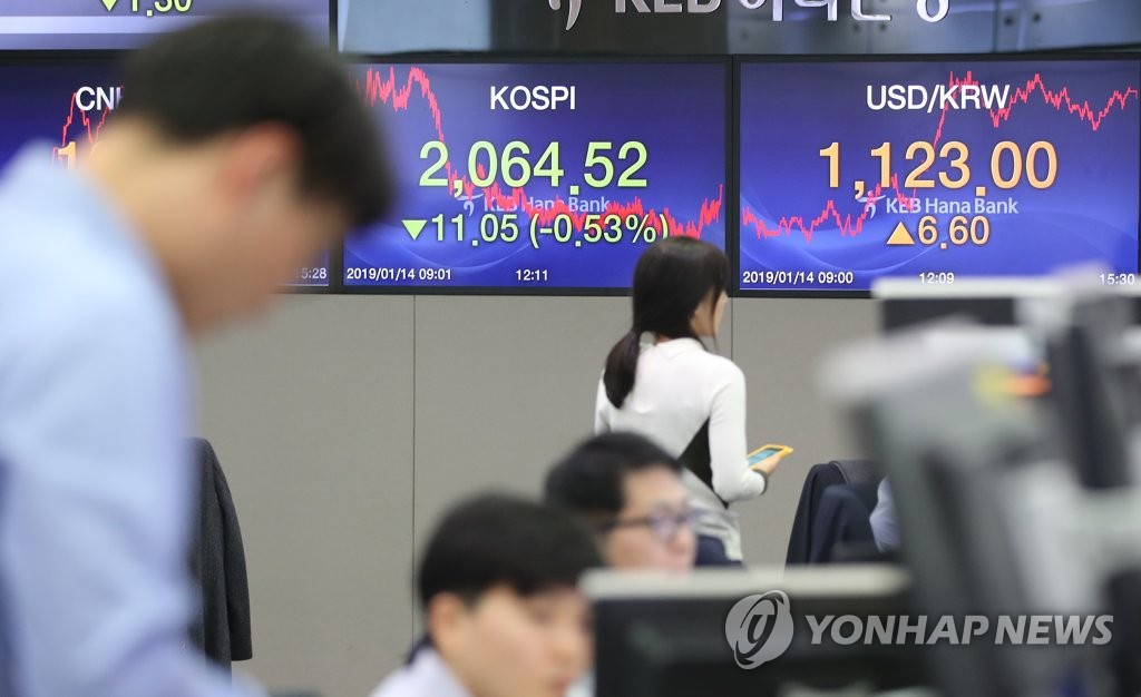 코스피 2,060대로 하락, 코스닥도 소폭 하락