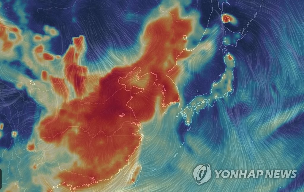 '중국과 한반도 뒤덮은 초미세먼지'